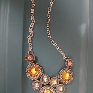 Statement Necklace with Amber and Pastel Gem Accents